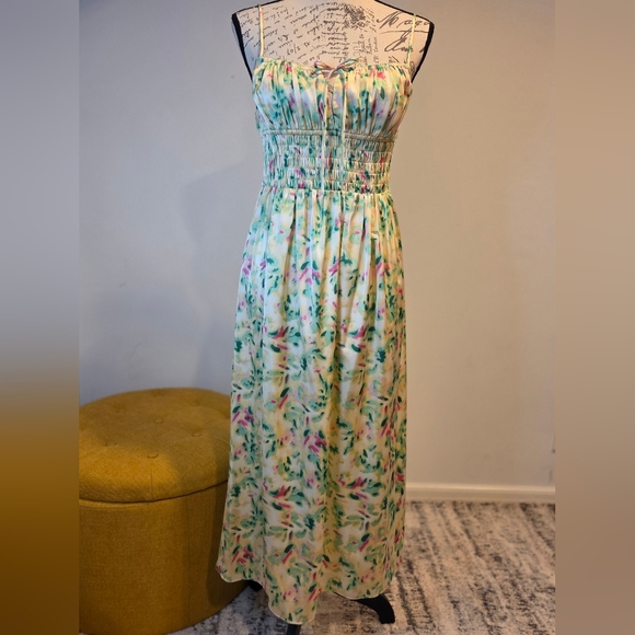 Astr Dresses & Skirts - Astr Green/Yellow and Pink Floral Maxi Dress,Sapaguetri Straps, Size M.